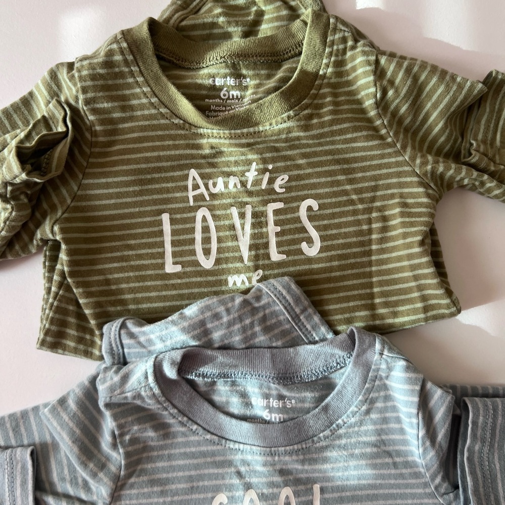 Carter's Kids Olive and Gray Striped Tees